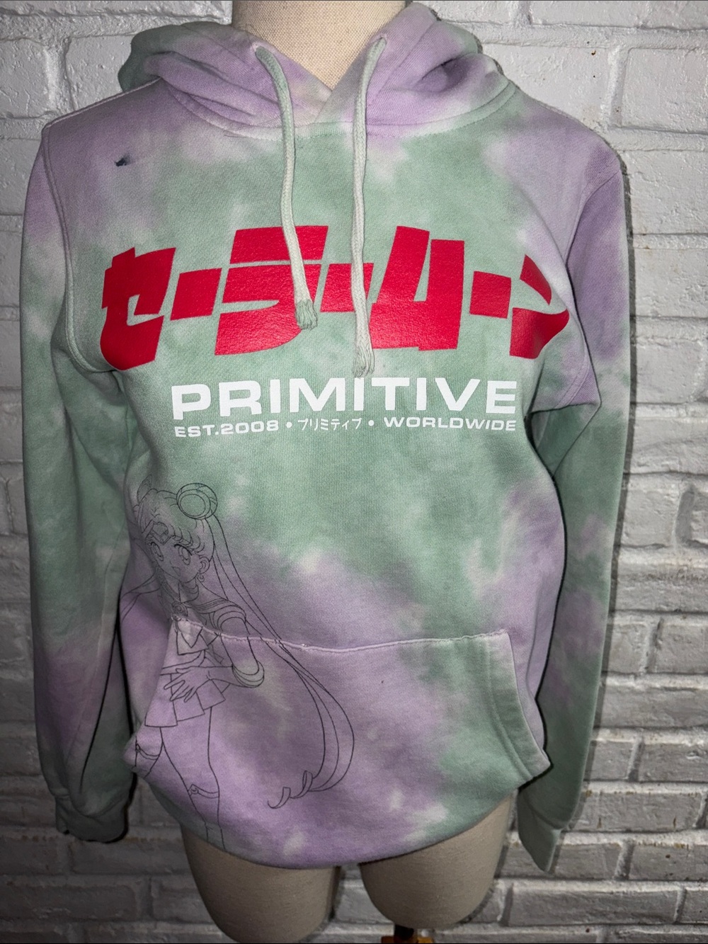 Primitive Sailor Moon Tie-Dye Hoodie in Lavender, Sage & Red Graphic Size XS